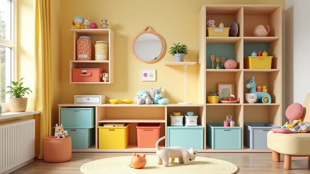 Barevné úložné boxy v dětském pokoji